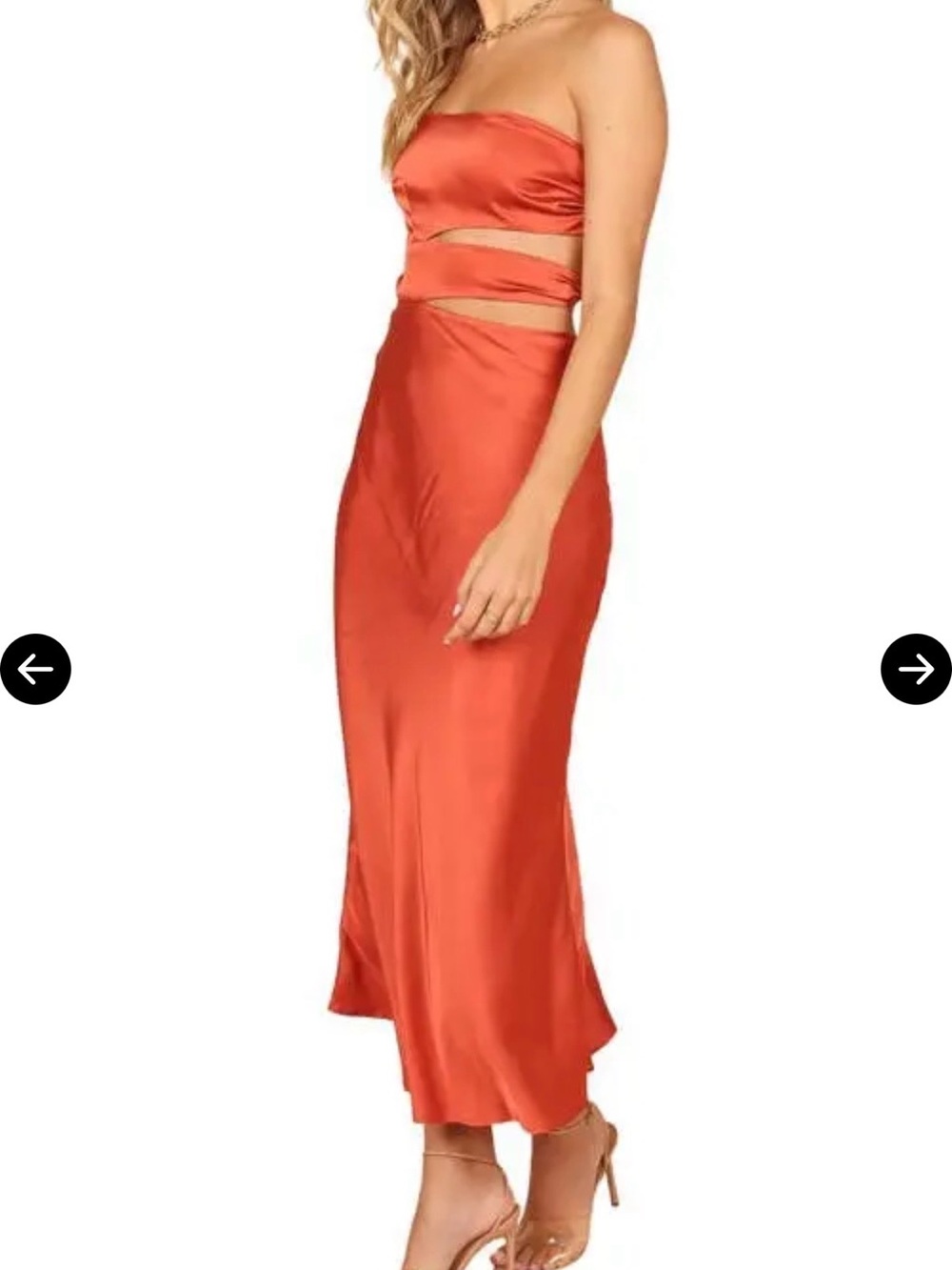 Petal & Pup Forelle One-Shoulder Cut Out Satin Midi Dress in Rust/Copper XL NWT
